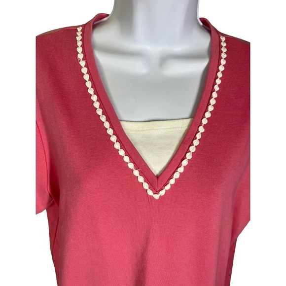 ALFRED Dunner Pink White Floral Embroidered Short Sleeve Top Women's Size Medium - Picture 2 of 7